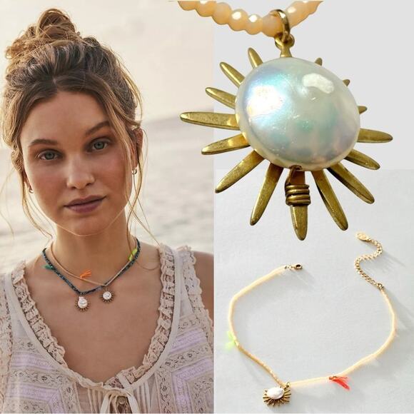 Free People Ariana Ost Sunlight Choker in Citrine NWT Sun Charm Bohemian - Picture 1 of 16